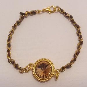 Swarovski Gold Tone Crystal Leather Braided